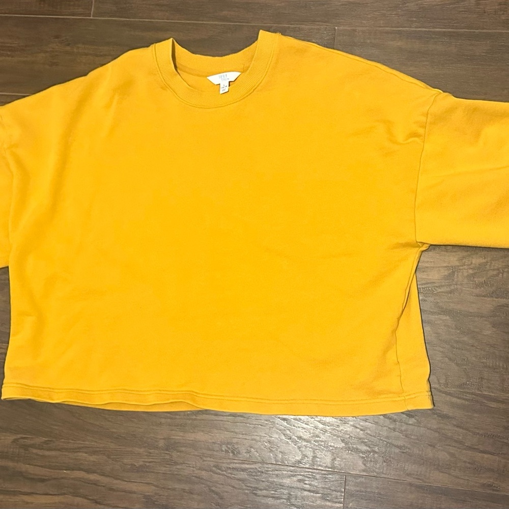 Time & Tru Yellow Oversized Sweatshirt With Balloon Sleeves Size Large - Picture 4 of 7